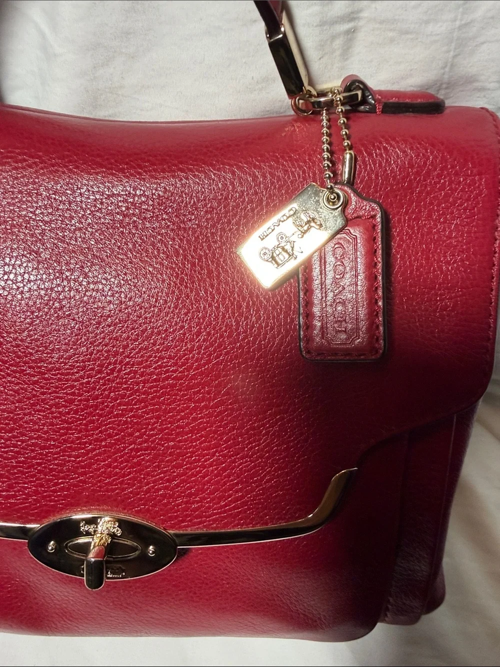 Coach Red Pebbled Leather Top-Handle Satchel with Gold Hardware - Picture 2 of 14